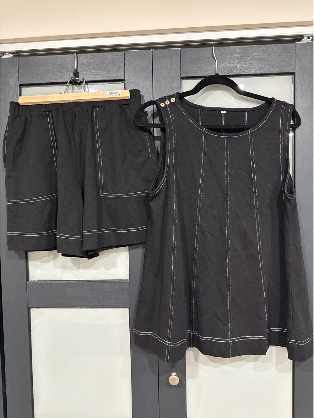 Black contrast stitch two-piece shorts set